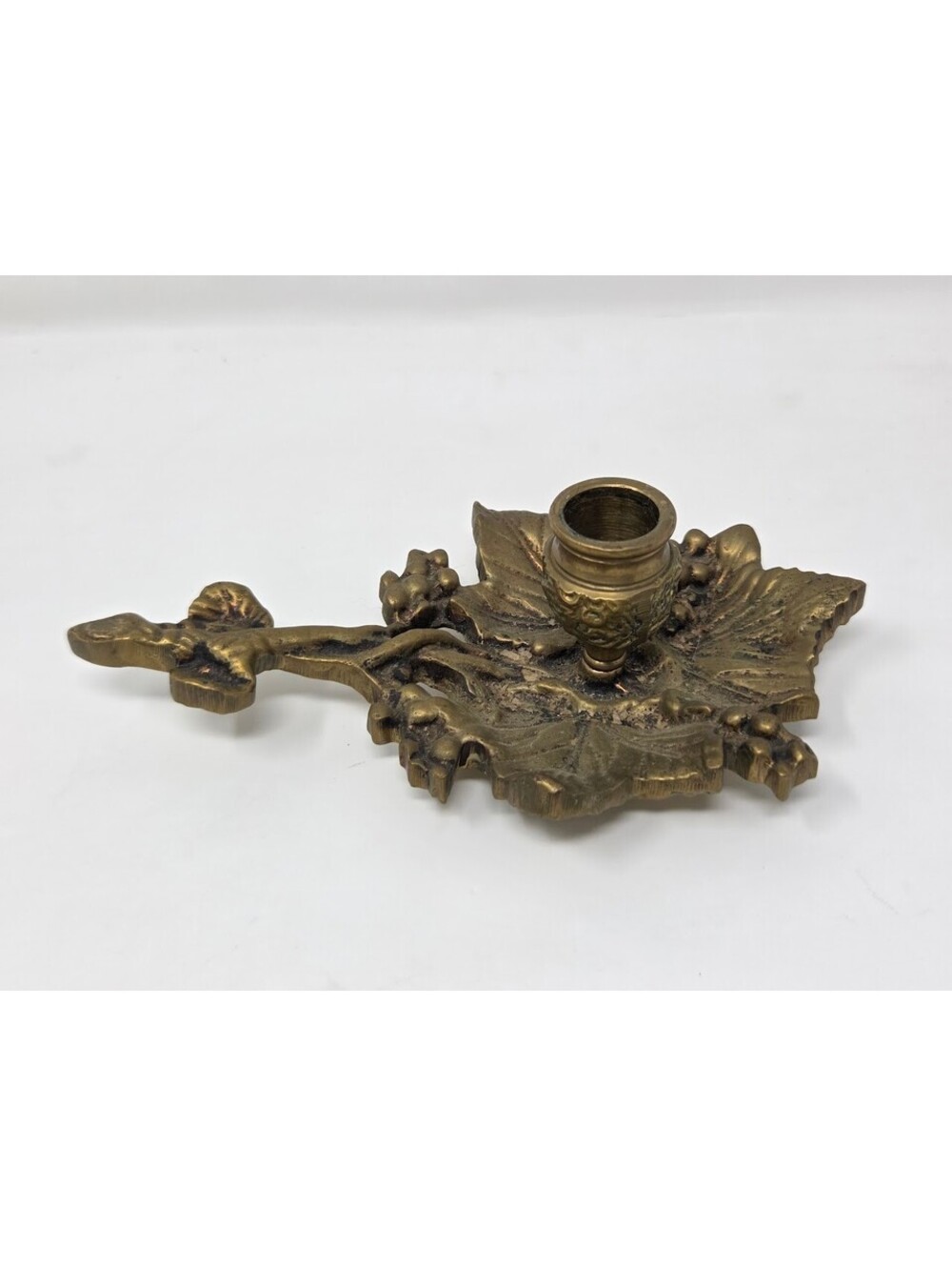 Vintage Brass Candlestick Holder Leaf Grape Motif 6.5 Inch Decor Accent